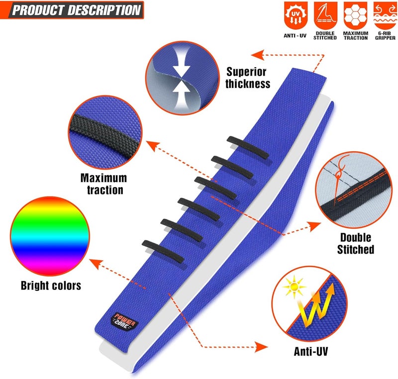 MCHMFG Motorcycle Universal Seat Cover Non-Slip Rubber Striped Gripper Soft Sewing for CRF WR WRF RMZ YZF SXF EXC EXC XC SX CR KLX Dirt Pit Bike Motocross Off Road (Blue) - Image 2